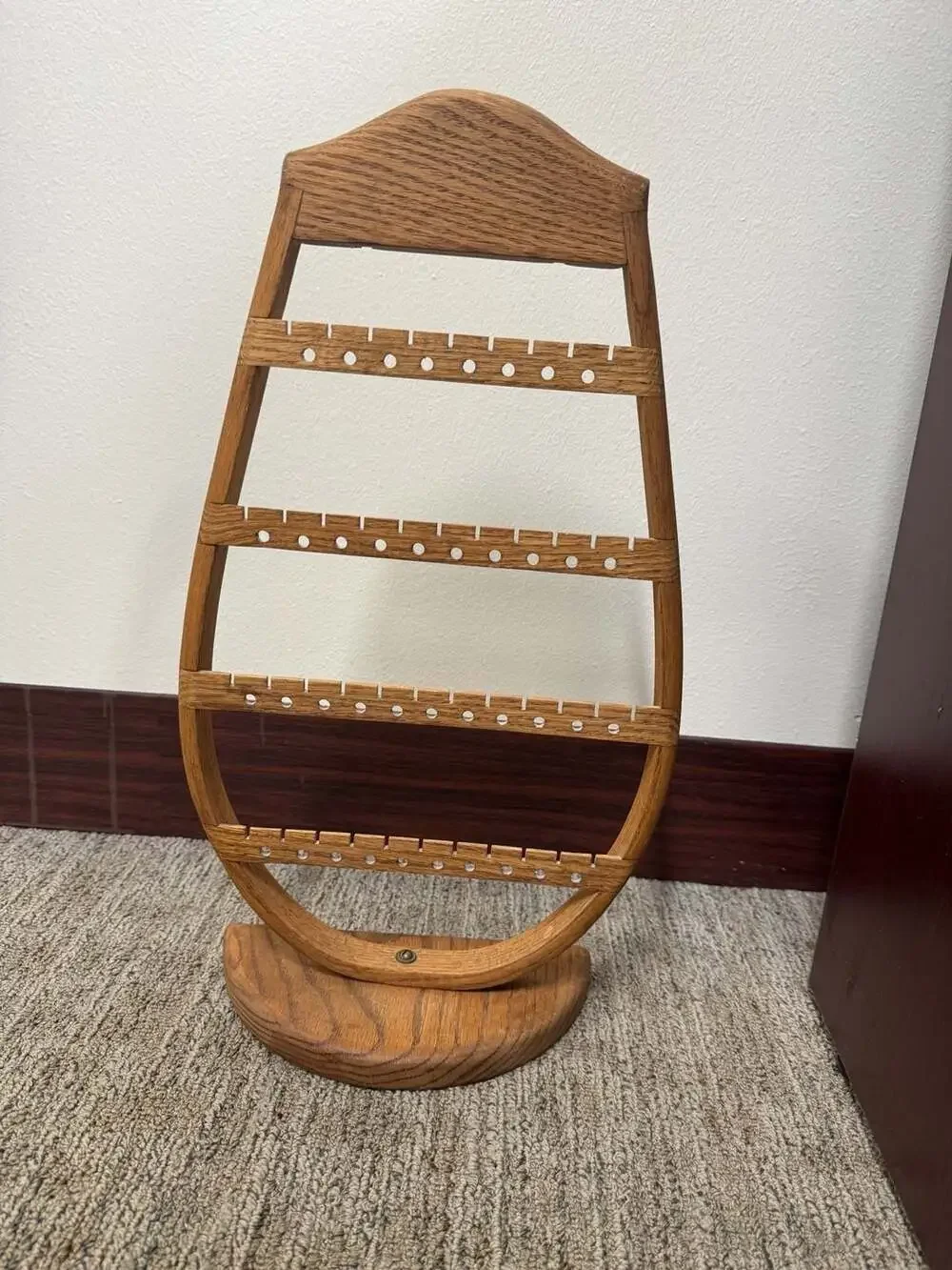 Vintage Oak Teardrop harp Shaped Wooden Earring Jewelry Display Stand